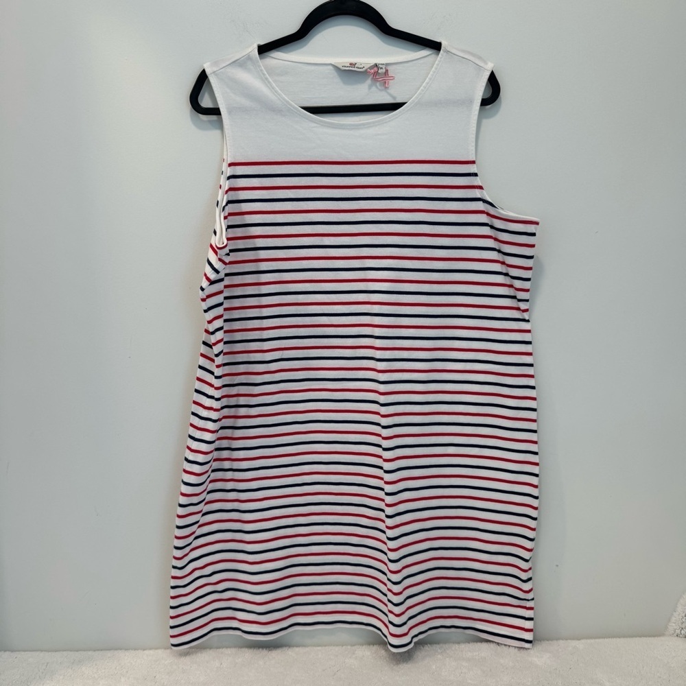 Vineyard Vines White Tank Mini Dress with Red and Navy Stripes